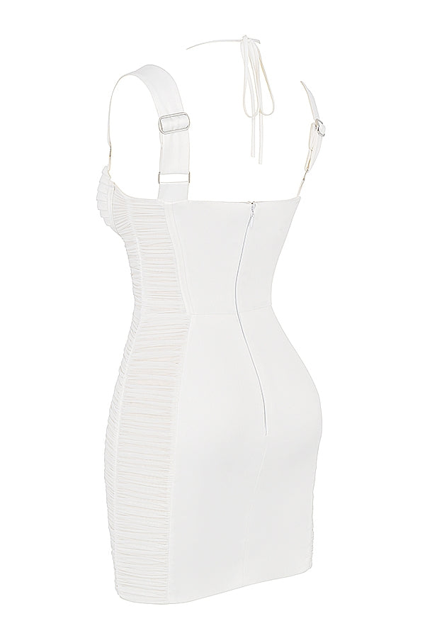 white ruched corset mini dress