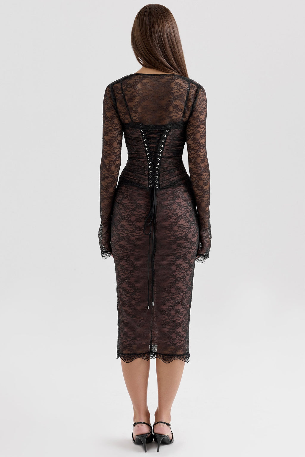 black lace corset midi dress