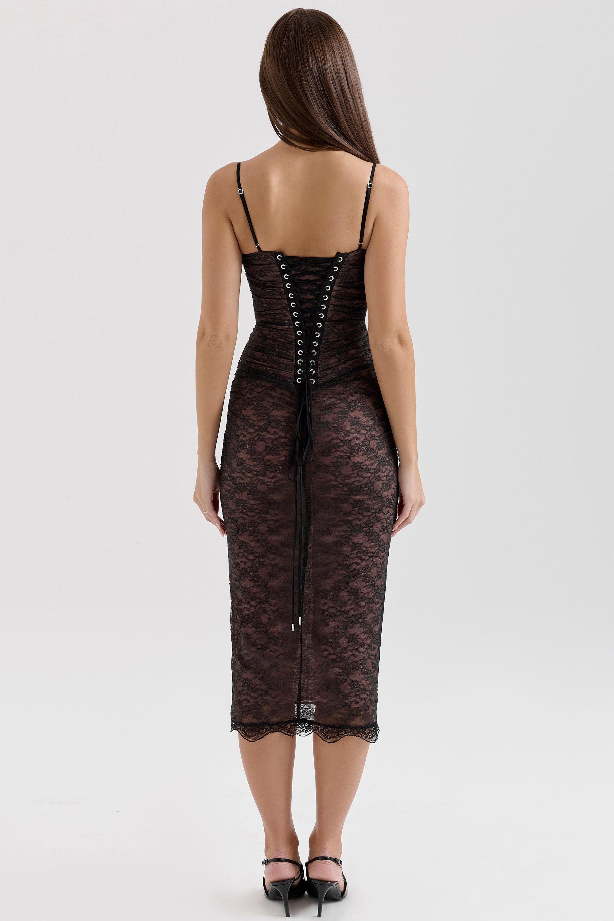 black lace corset midi dress