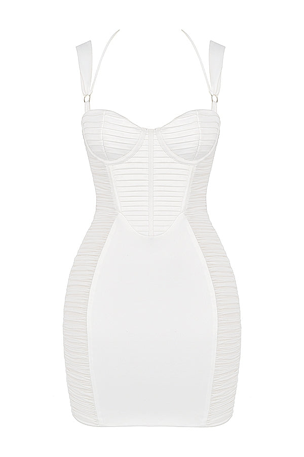 white ruched corset mini dress