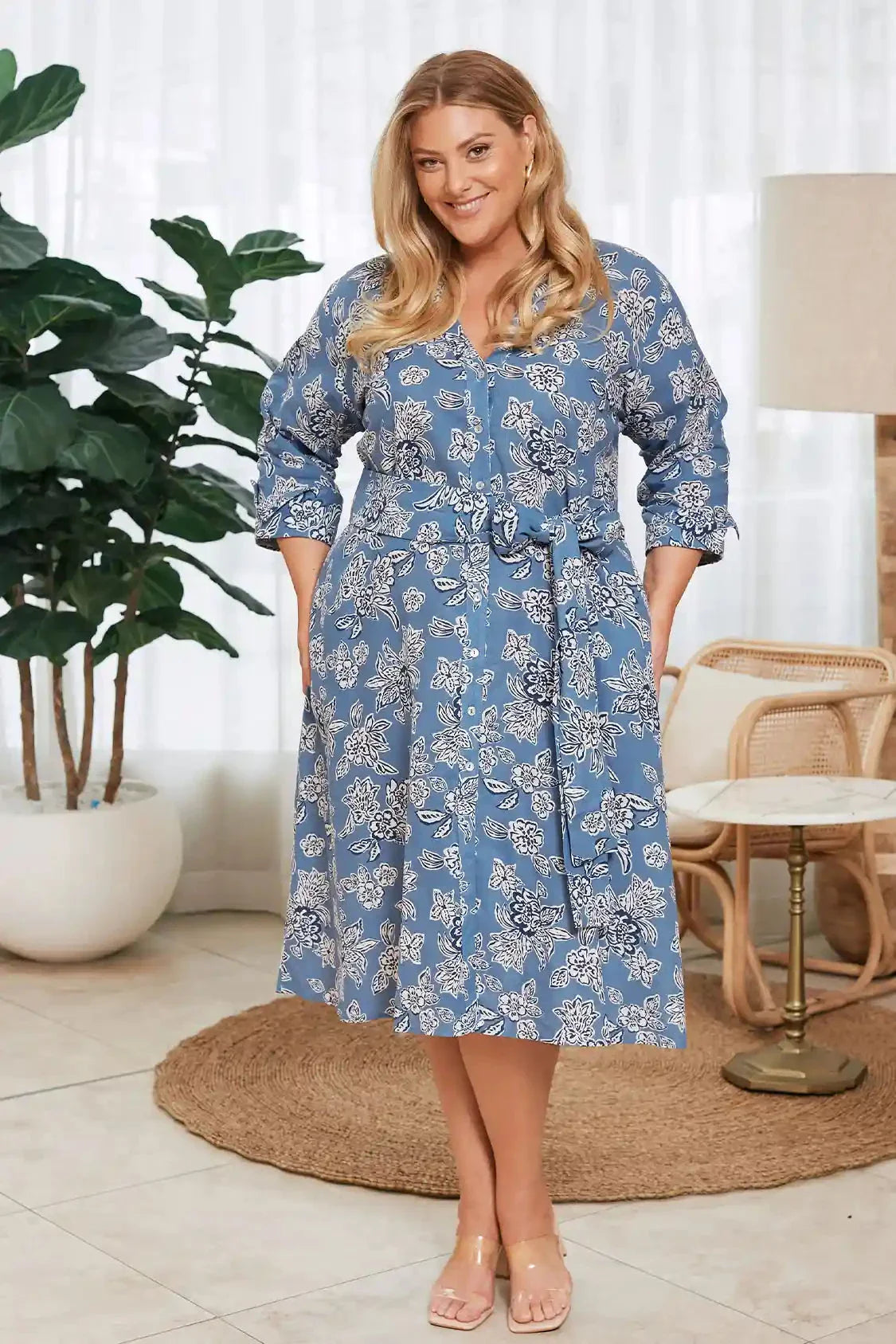 Sylvie Mid Sleeve Dress Floral Blue