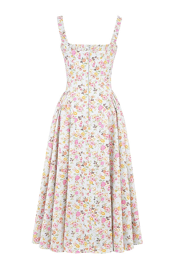 pale blue meadow print cotton midi sundress
