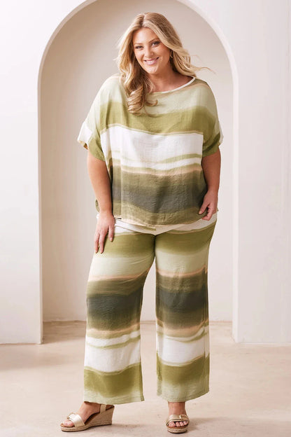 Casey Straight Leg Pants Irene Print in Olive & White