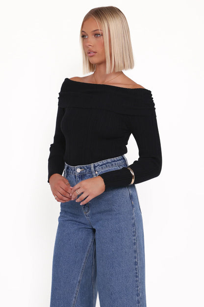 Junia Tie Back Knit Top - Black