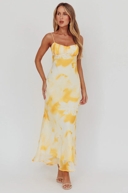 Nerida Low Back Twist Maxi Dress Lily Yellow