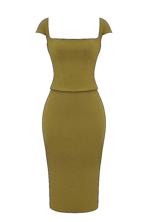 olive corset midi dress