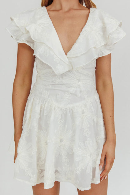 Garden Of Eden Ruffle Mini Dress White