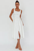 Leeli Zipper Front Midi Dress White
