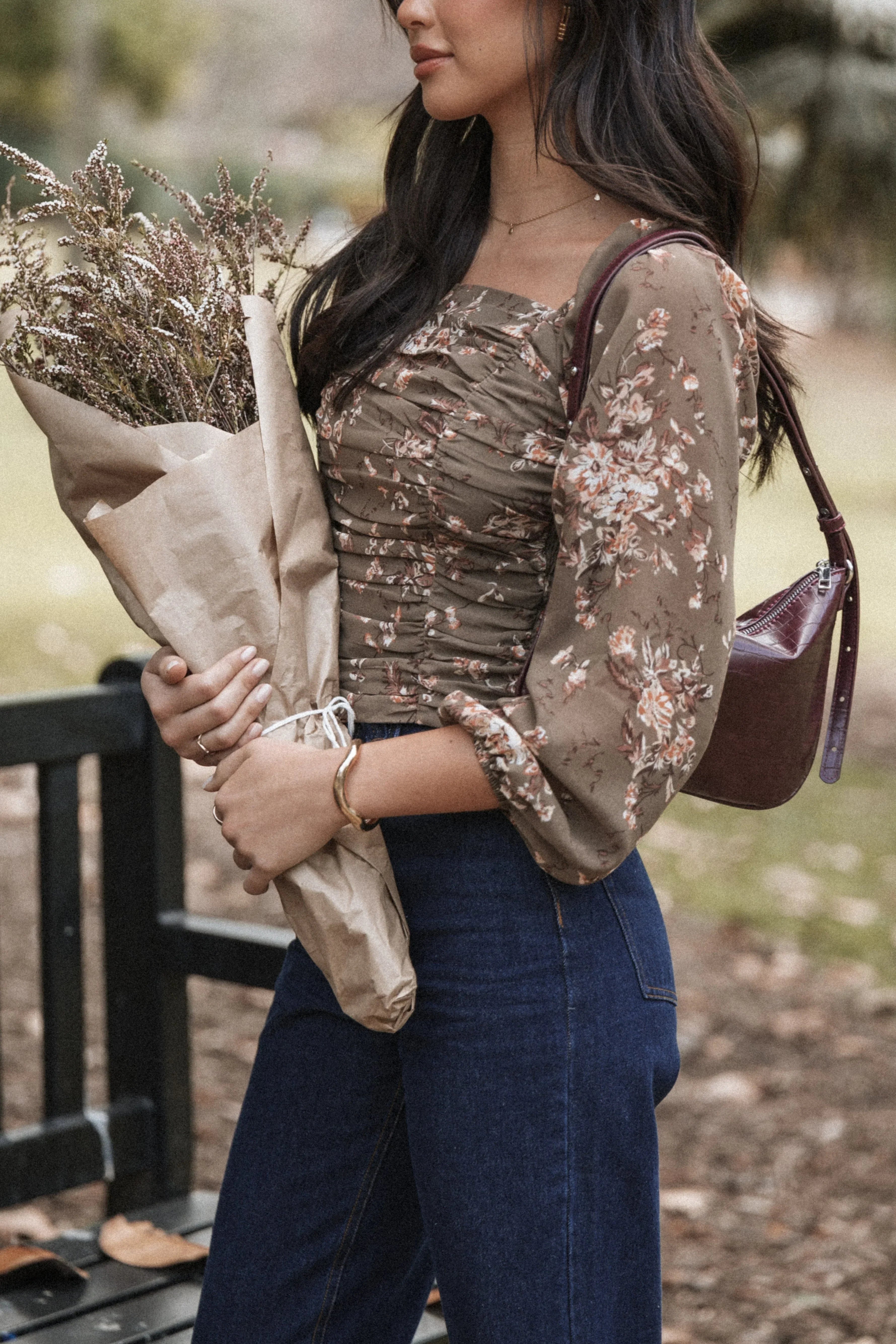 Maia Long Sleeve Top - Olive Floral