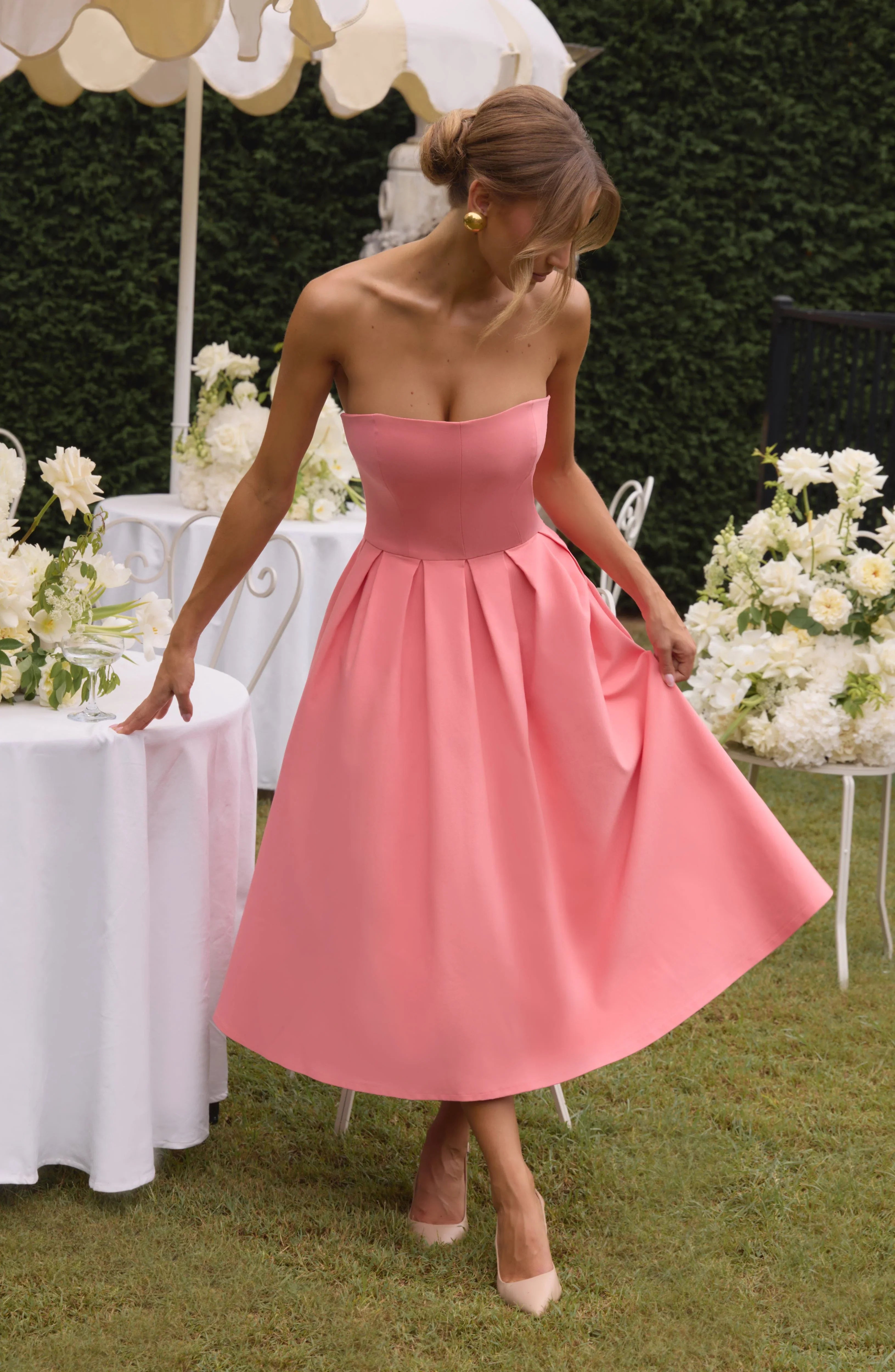 Edith Midi Dress - Coral Pink
