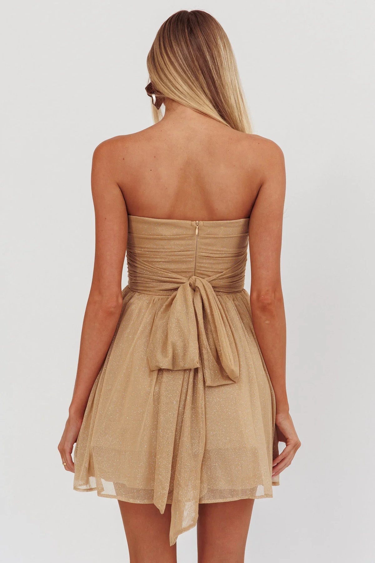 Guilty Pleasure Strapless Glitter Mini Dress Gold