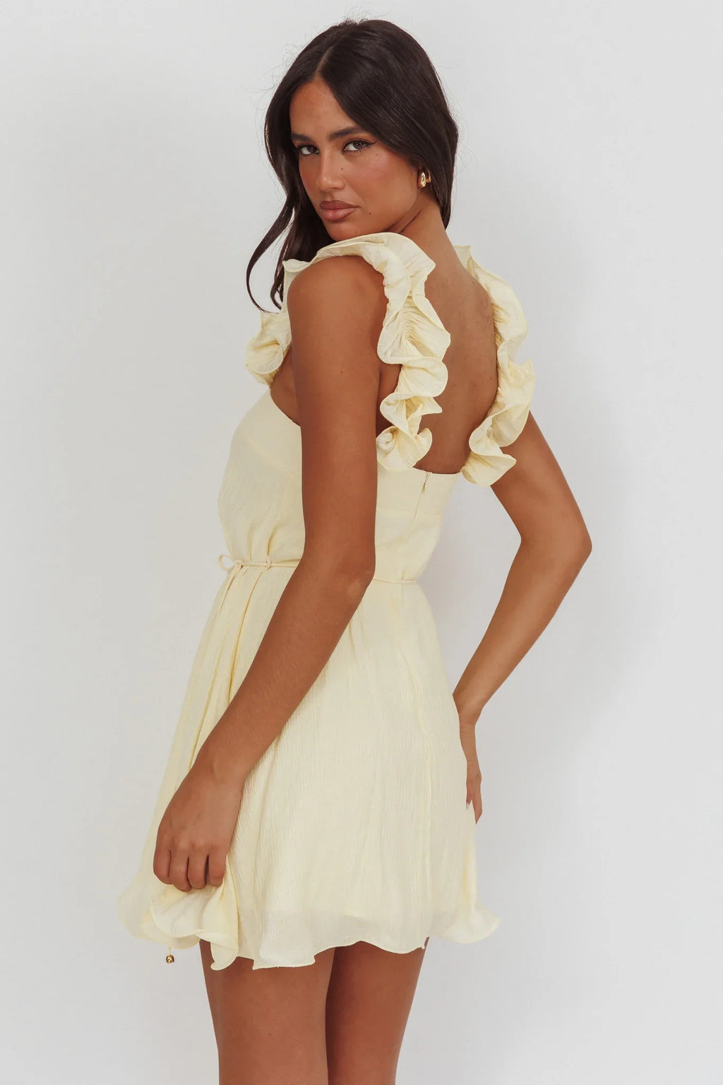 Glow Lettuce Edge Strap Mini Dress Butter
