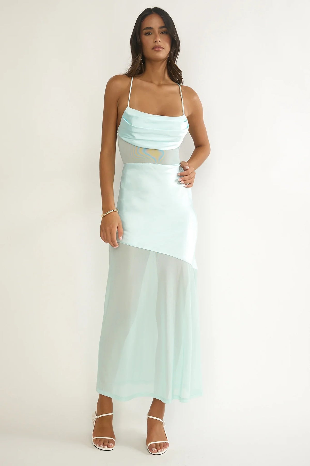 Golden Era Sheer Waist Maxi Dress Aqua Blue