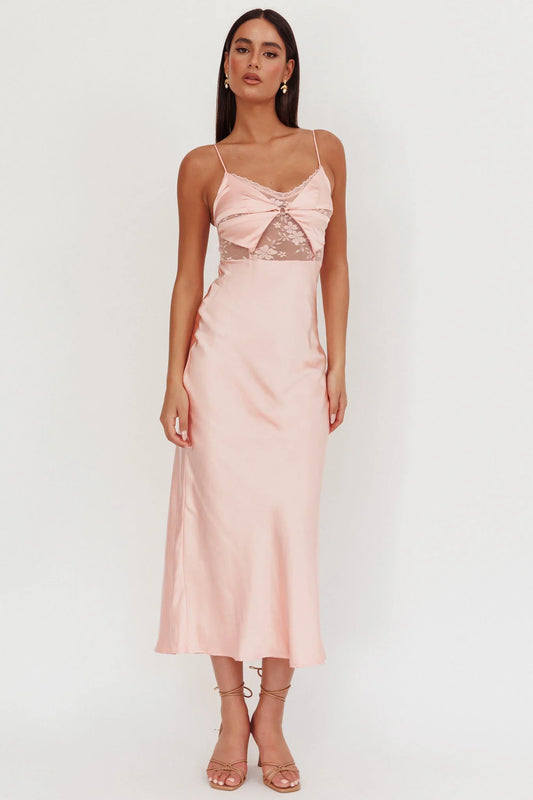 Impressions Lace Bodice Maxi Dress Peach