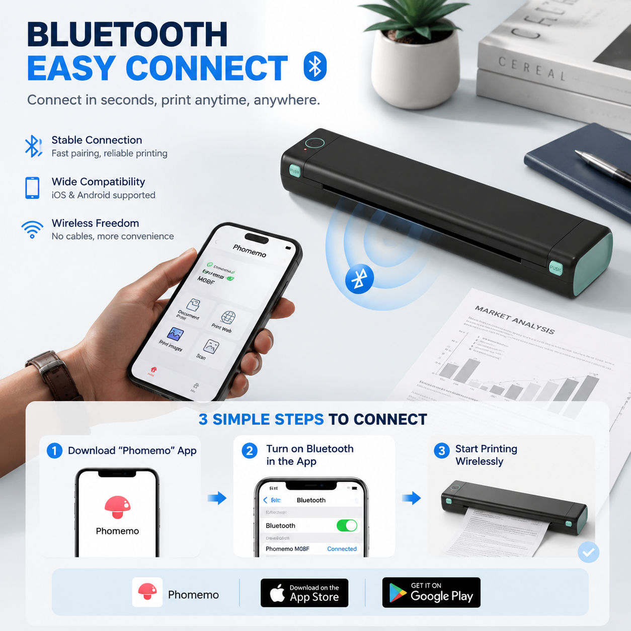 🔥Portable Printer Wireless, Compatible With Phone & Laptop