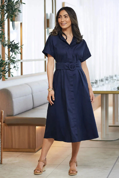 Celia Short Sleeve Midi Dress in Navy