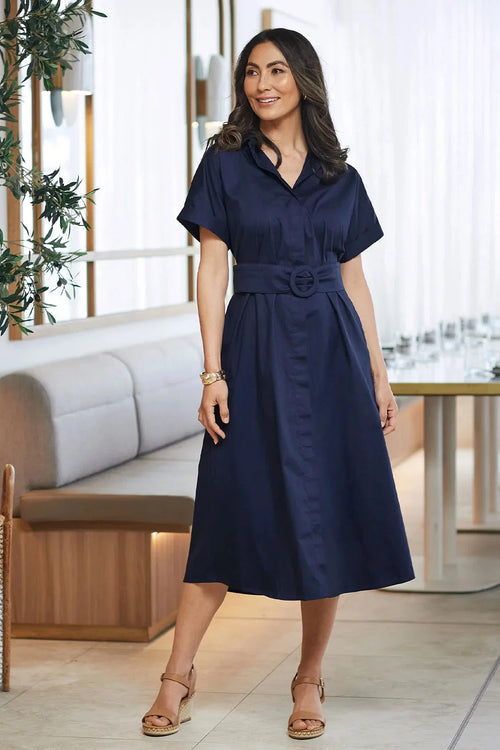 Celia Short Sleeve Midi Dress in Navy