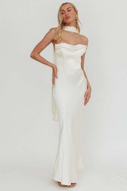Navi Strapless Laced Back Maxi Dress Oyster
