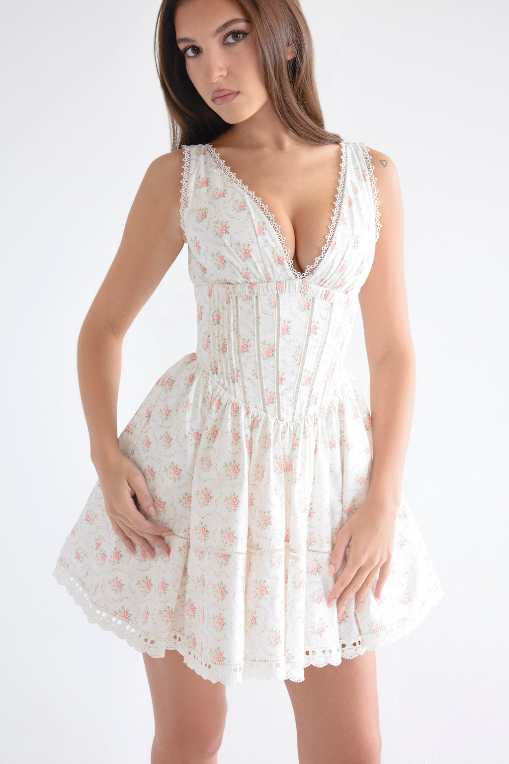 rose print mini dress