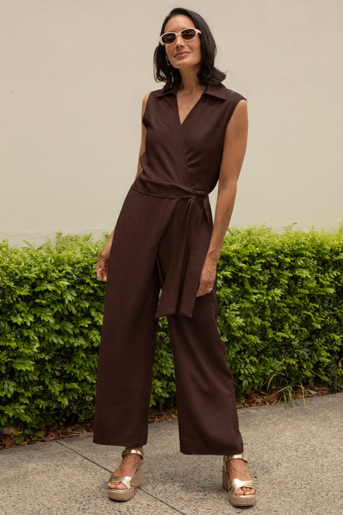 Alex Sleeveless Jumpsuit in Brown