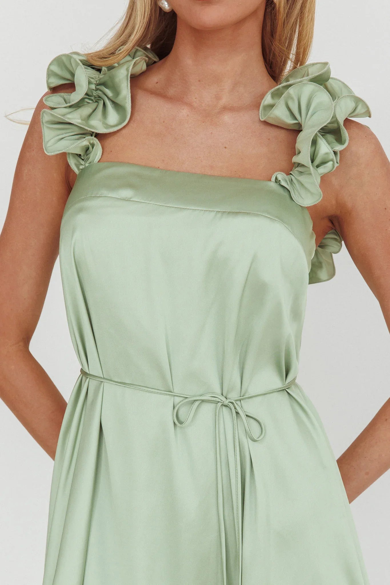 Glow Lettuce Edge Strap Mini Dress Pistachio