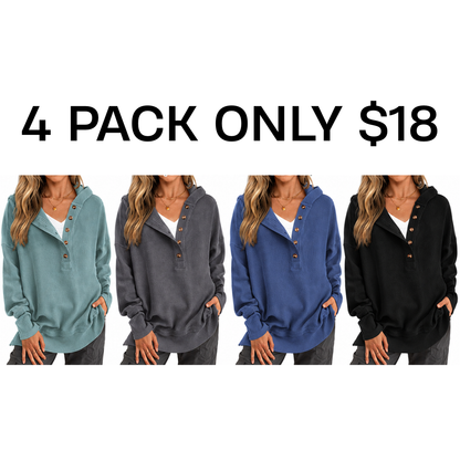 Women's Oversized Button V Neck Hoodie Long Sleeve Sweatshirt