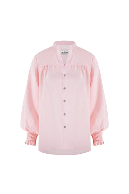 Adriana Long Sleeve Linen Top in Blush