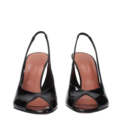 Amina Muaddi Black Leather Stiletto Heel Sandals