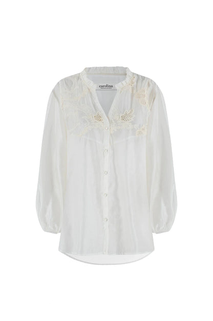 Aria Embroidered 3/4 Sleeve Top Ivory
