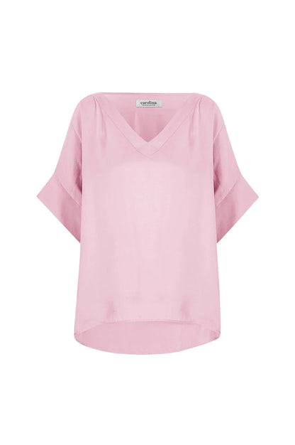 Bianca Short Sleeve Top Blush with V Neck
