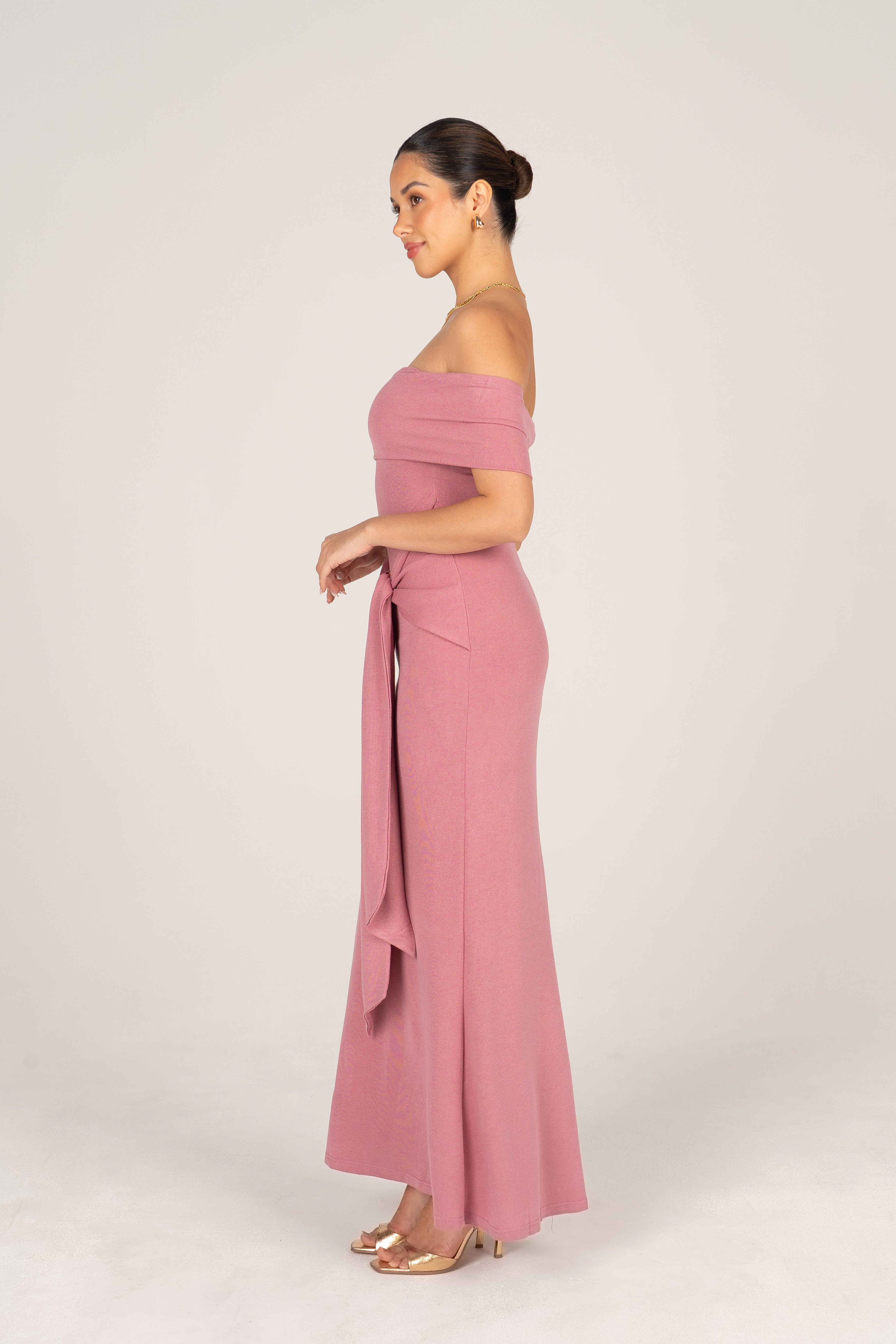 Bronwyn Off-Shoulder Dusty Pink Maxi Dress