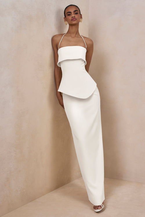 Fran | White Square-Neck Corset Maxi Dress