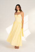 Celina Strapless Yellow Midi with Neck Scarf