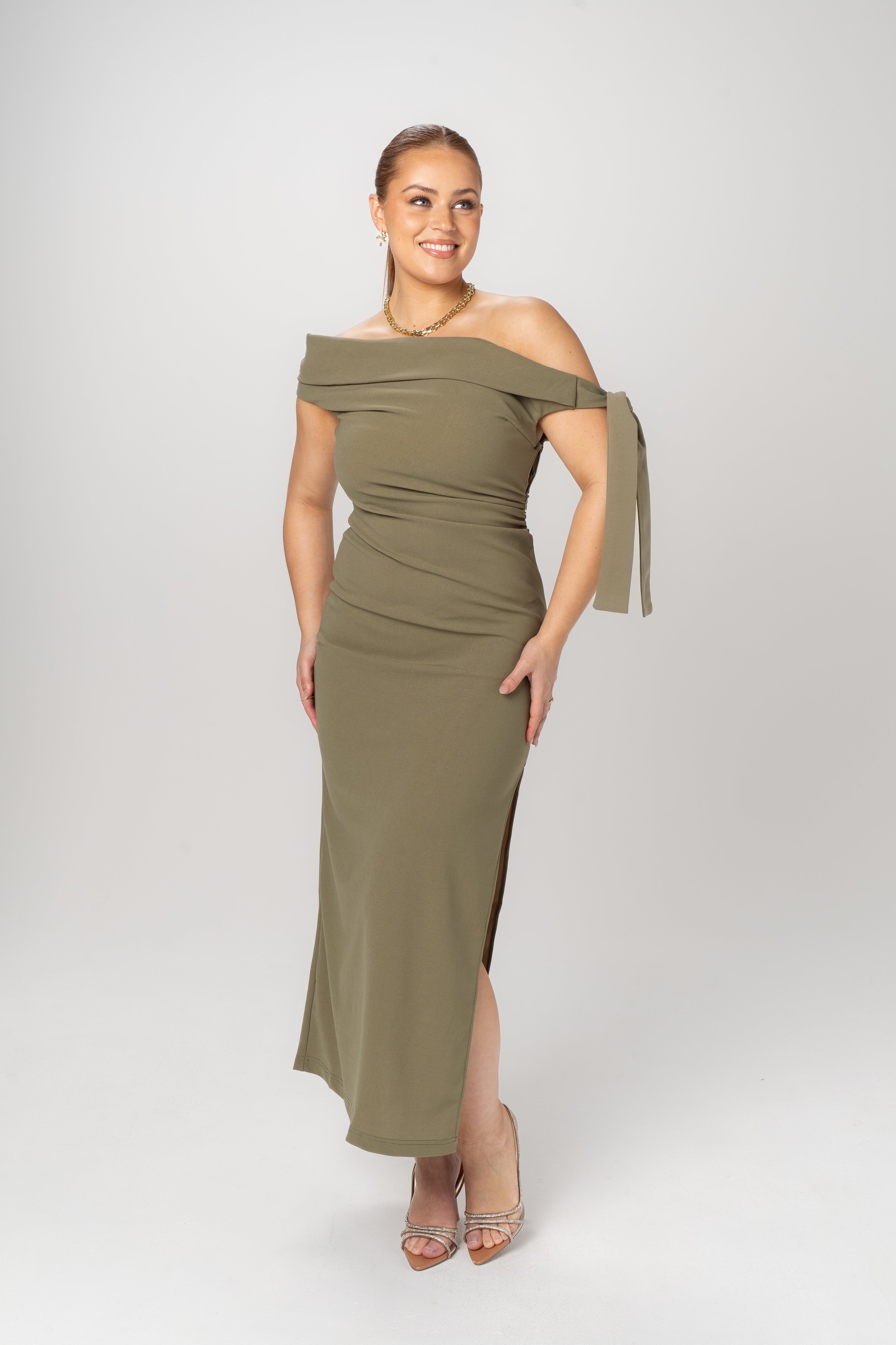 Cynthia Off-Shoulder Red Midi Dress