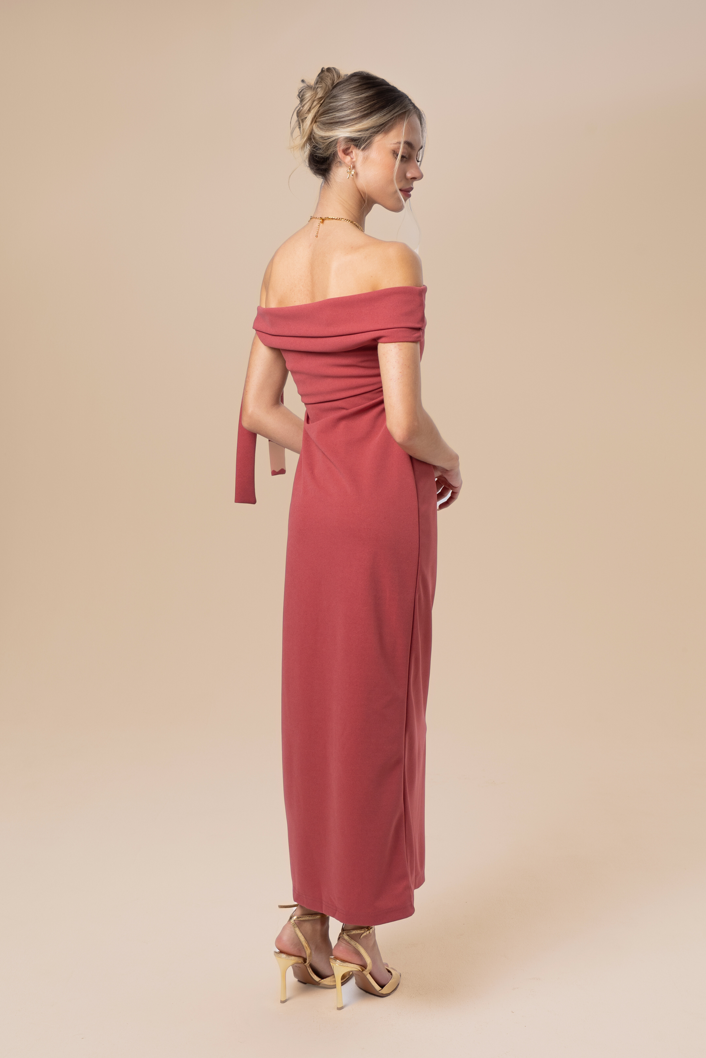Cynthia Off-Shoulder Red Midi Dress
