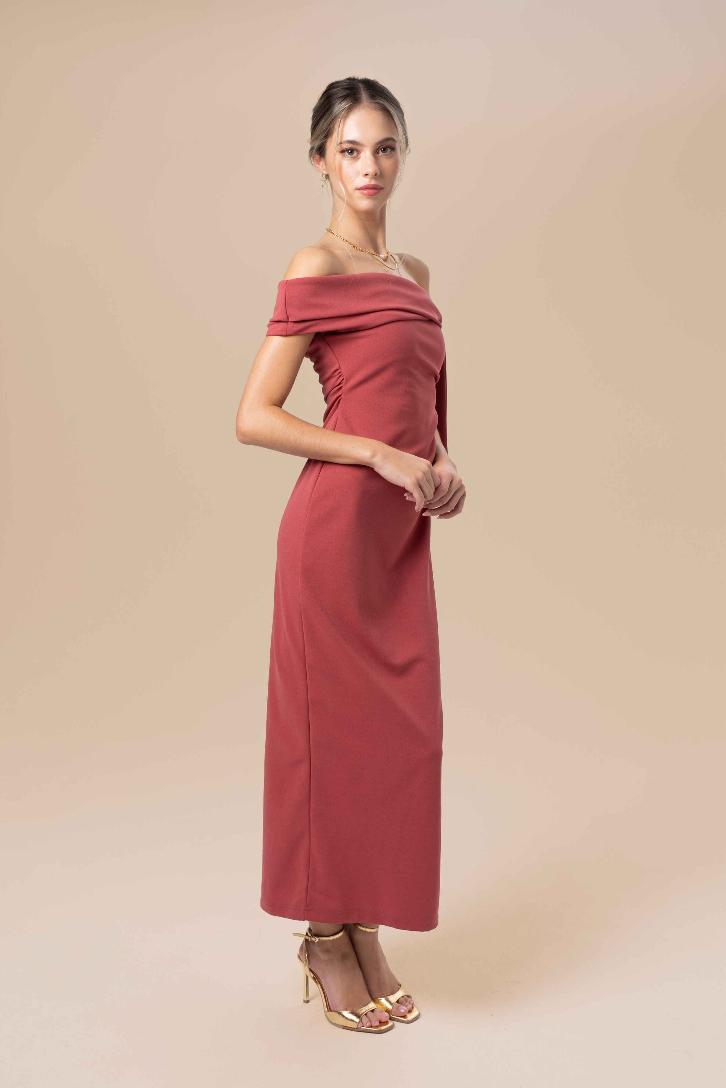 Cynthia Off-Shoulder Red Midi Dress