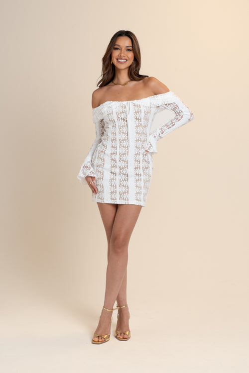 Ashton Off-Shoulder Long Sleeve Lace Mini Dress