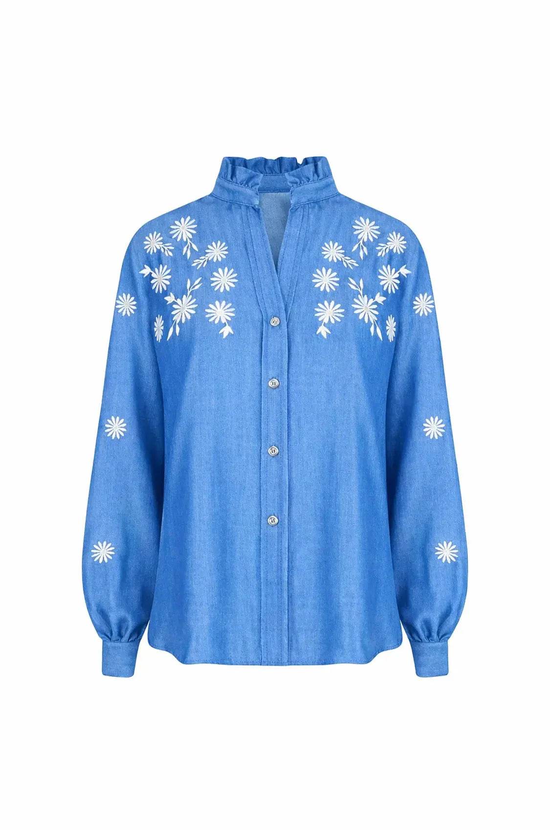 Daphne Embroidered Collared Shirt Denim Blue