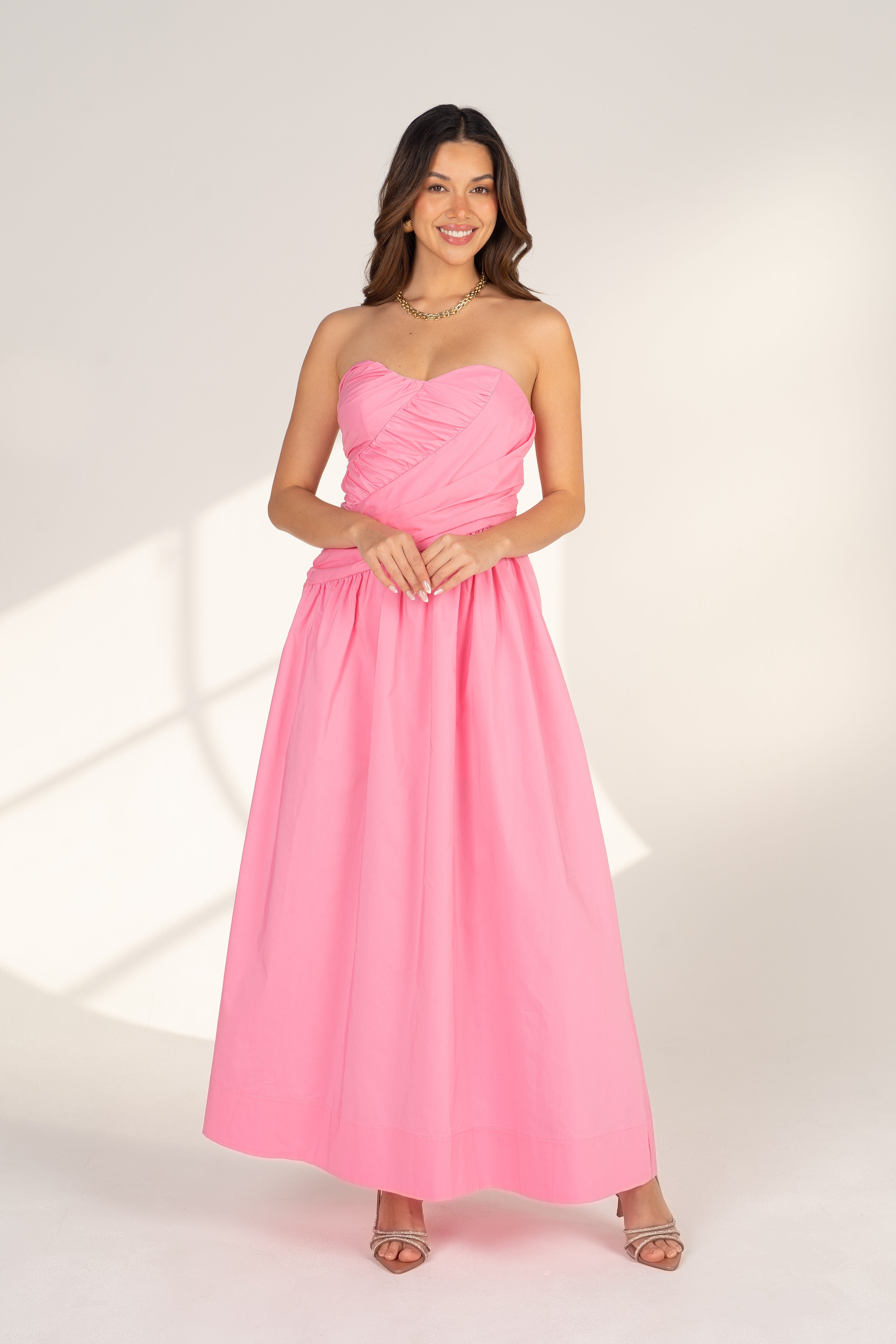 Eryn Strapless Pink Maxi Dress