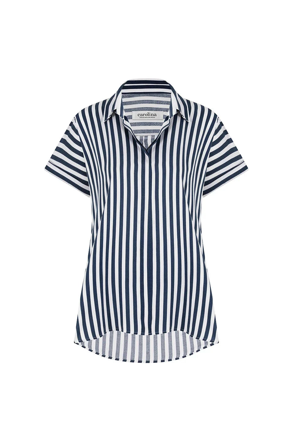 Francesca Short Sleeve Striped Collared Top Navy and White