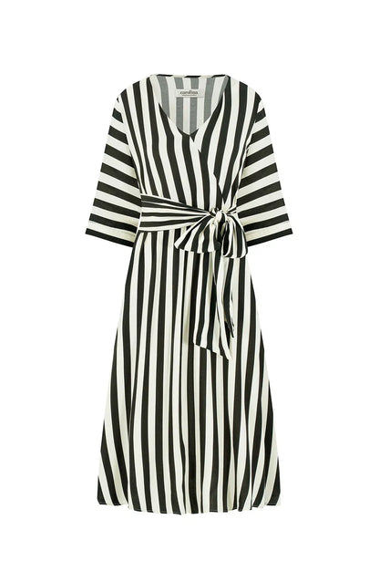 Francesca Striped Midi Dress Black and Ivory