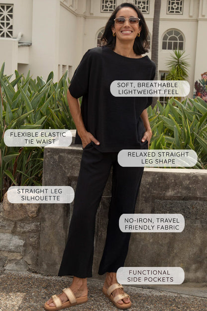 Gemma Straight Leg Tie Waist Pants Chocolate Brown
