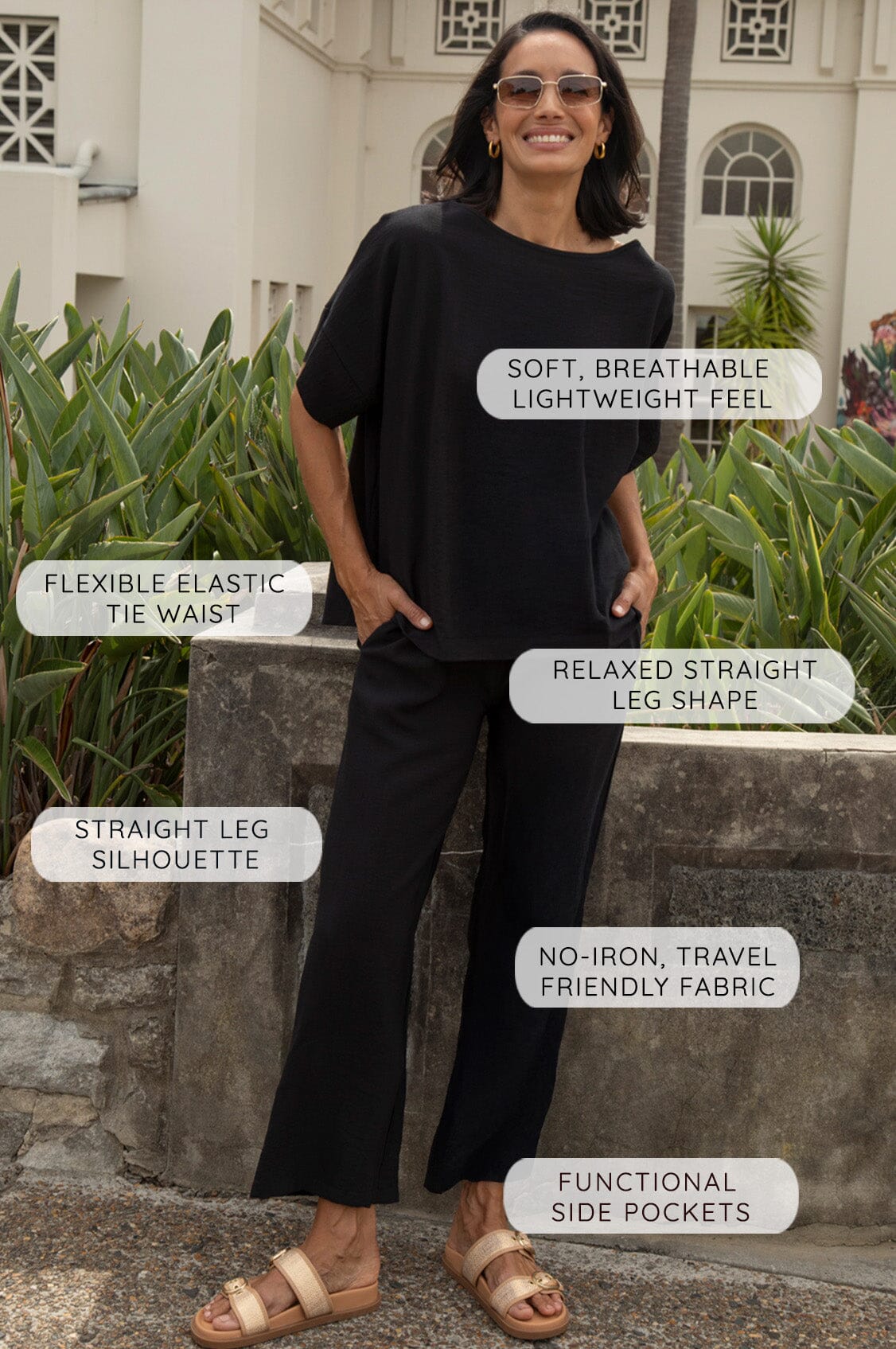 Gemma Straight Leg Tie Waist Pants Navy