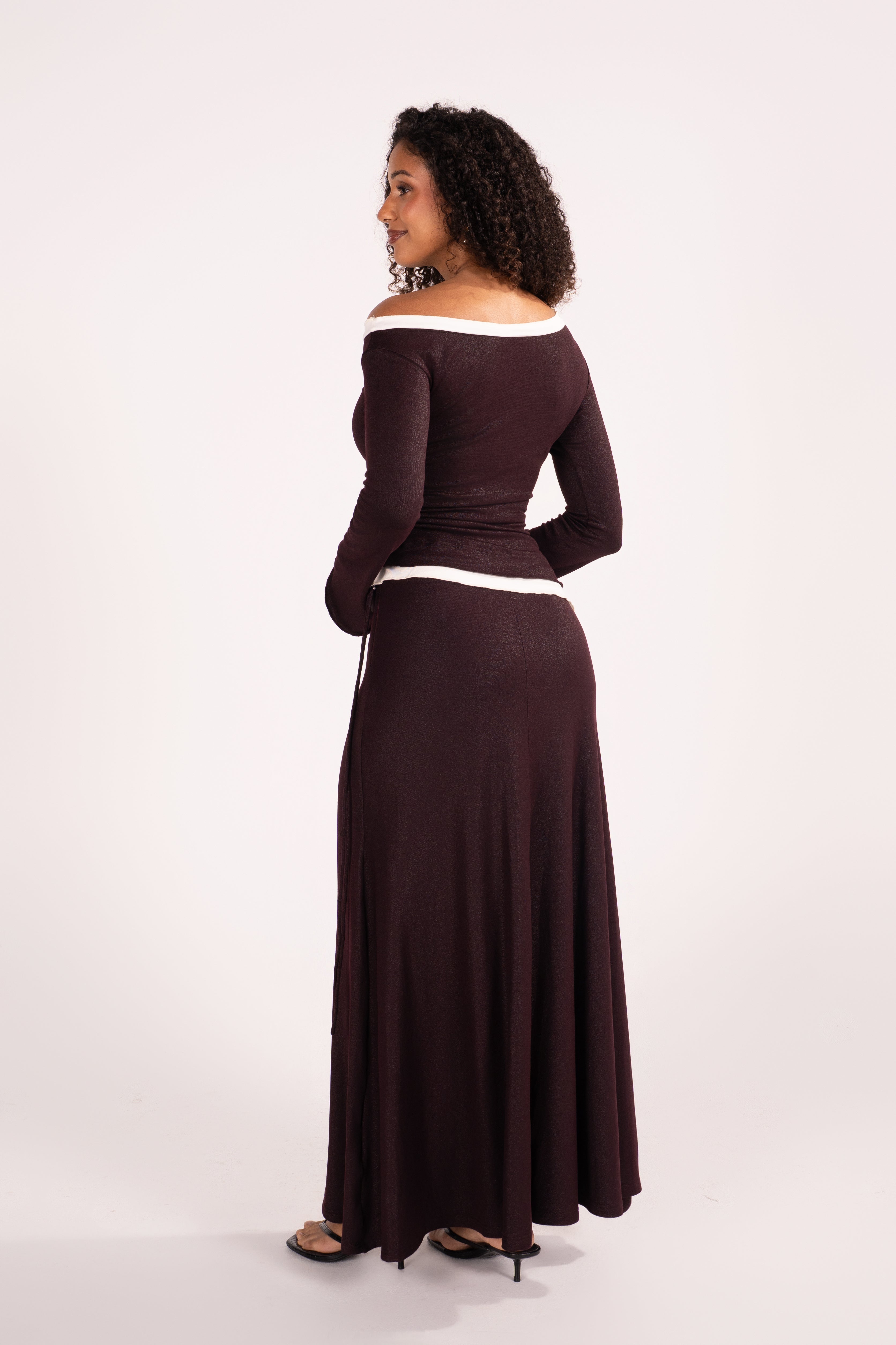 Jacinta Two-Tone Drop Shoulder Long Sleeve Top & Maxi Skirt Set