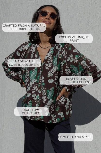 Lissy Floral Long Sleeve Top Military Green