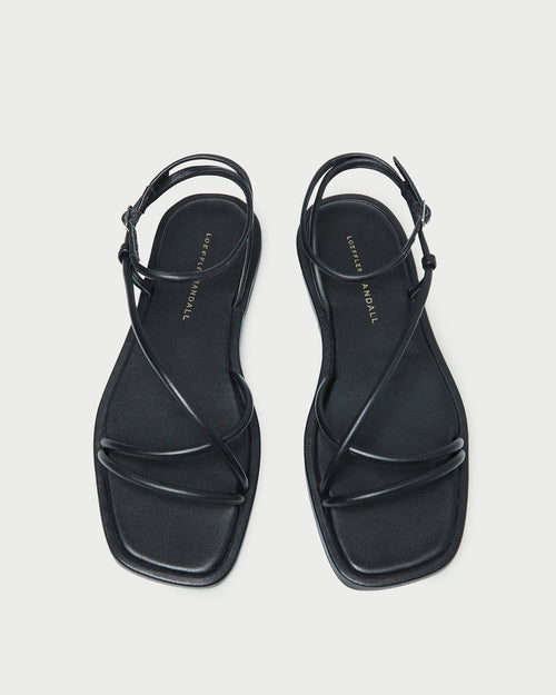 Noor Black Leather Flat Sandal