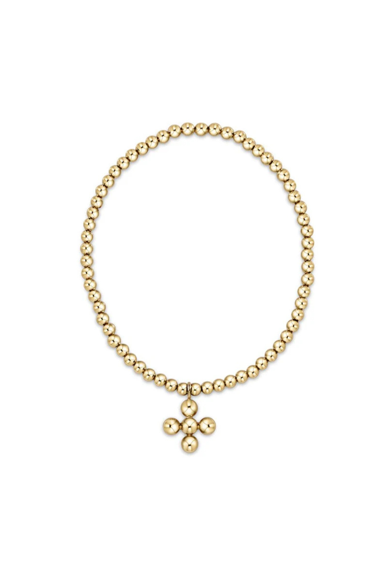 Classic Gold 3mm Bracelet - Signature Cross 4mm Beaded Gold Charm
