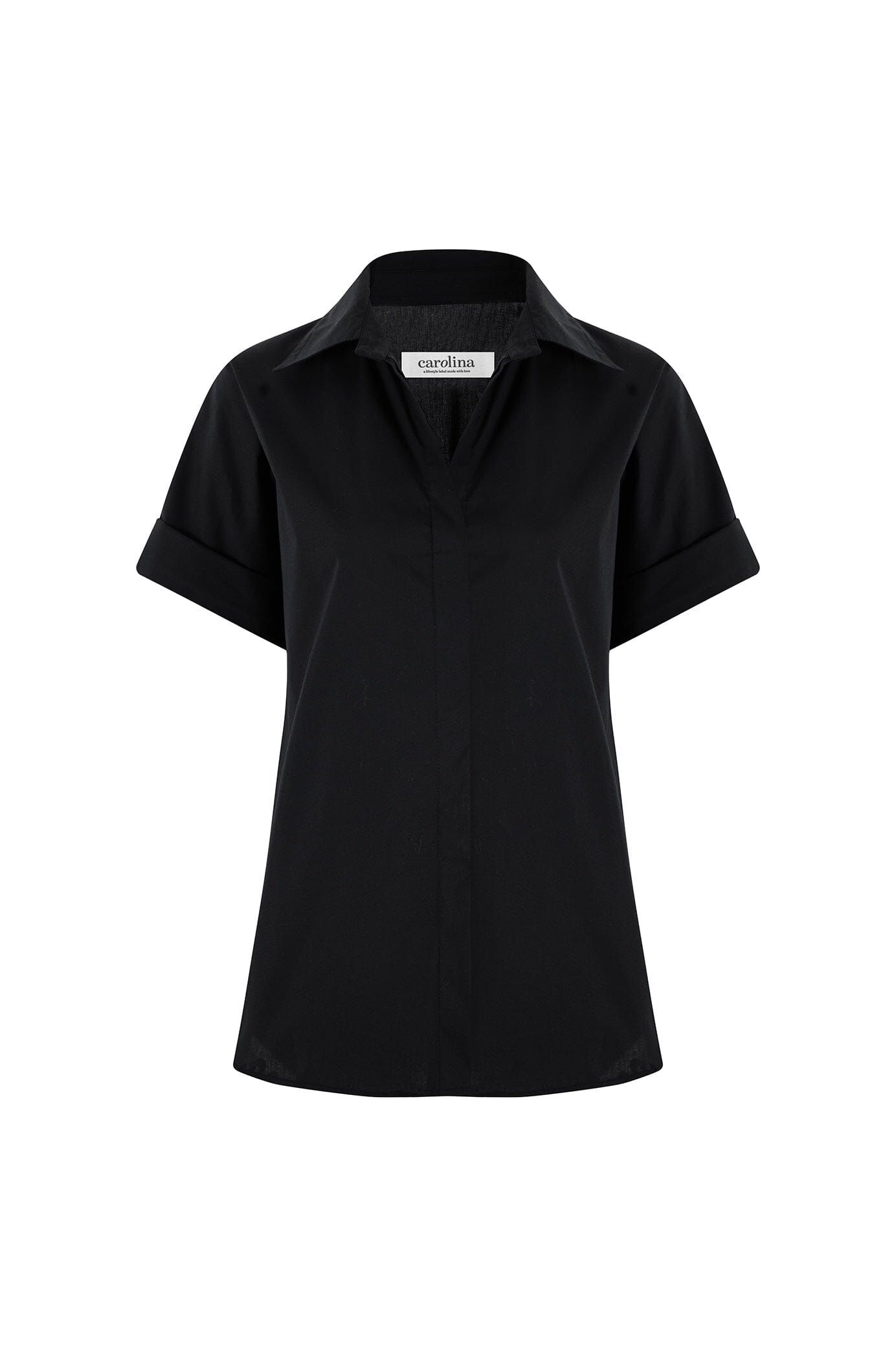 Tia Short Sleeve Cotton Top in Black