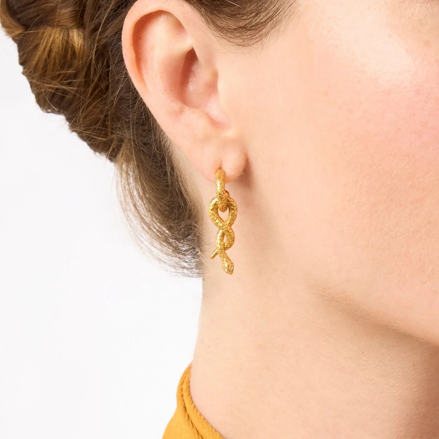 Snake Hoop & Charm Earring - Cubic Zirconia - OS