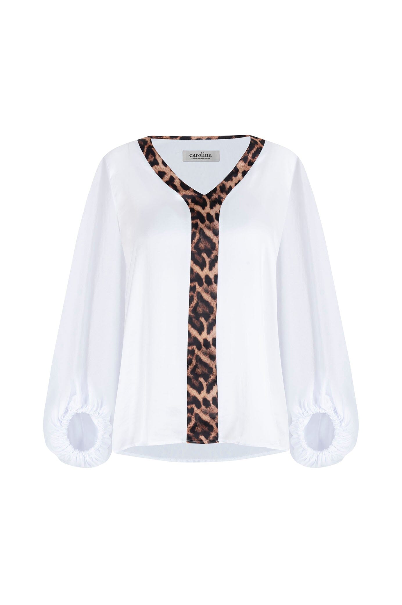 Sovana V-Neck Top White with Animal Trim